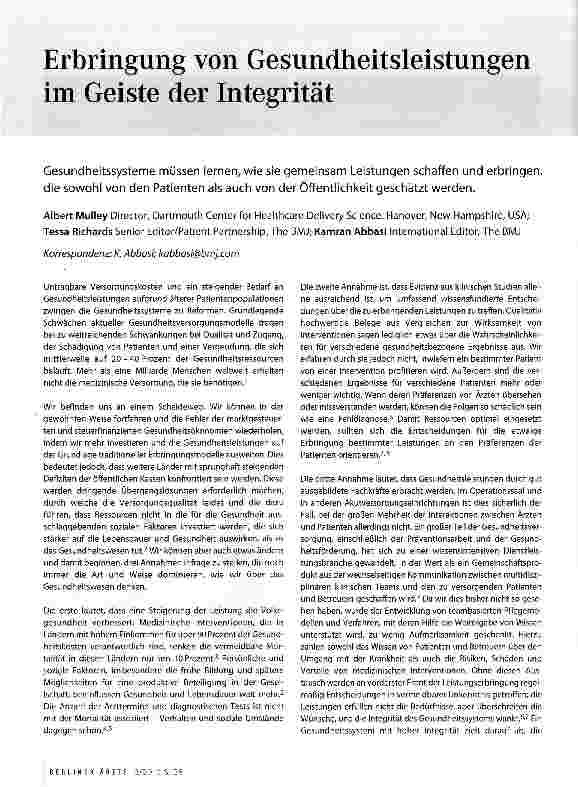 Vorschauseite 1: Erbringung von Gesundheitsleistungen im Geiste der Integrität
