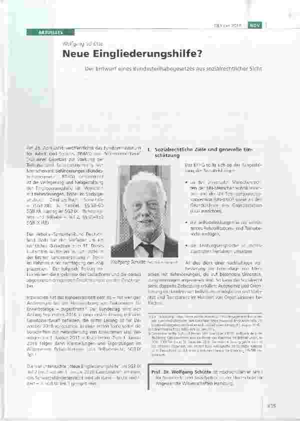 Vorschauseite 1: Neue Eingliederungshilfe? Der Entwurf eines Bundesteilhabegesetzes aus sozialrechtlicher Sicht