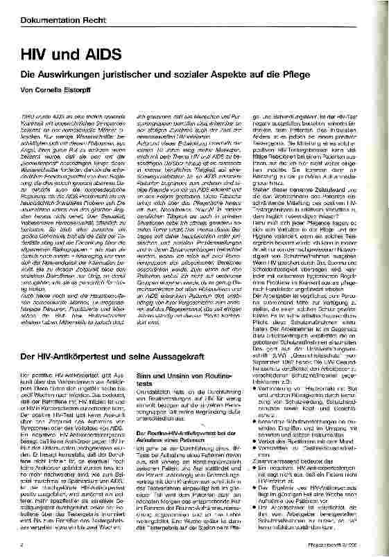 Vorschauseite 1: HIV und AIDS Die Auswirkungen juristischer und sozialer Aspekte auf die Pflege