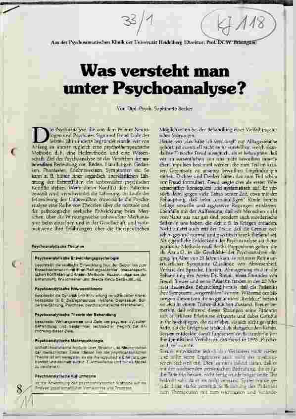 Vorschauseite 1: Was versteht man unter Psychoanalyse?