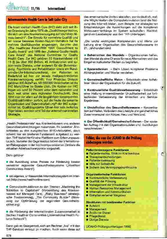 Vorschauseite 2: Quality - the Cutting Edge Bericht über eine Studienreise der International Hospital Federation
