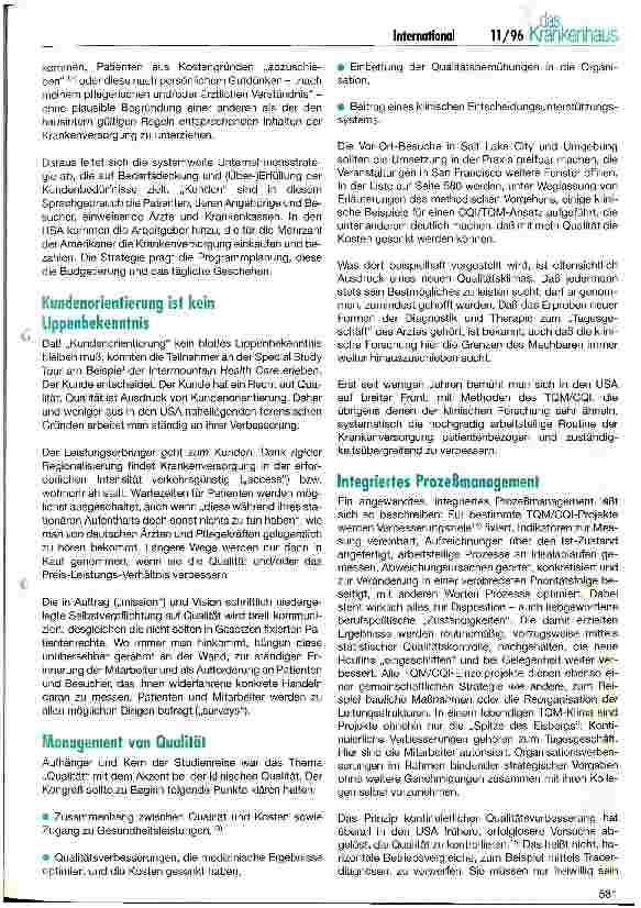Vorschauseite 5: Quality - the Cutting Edge Bericht über eine Studienreise der International Hospital Federation