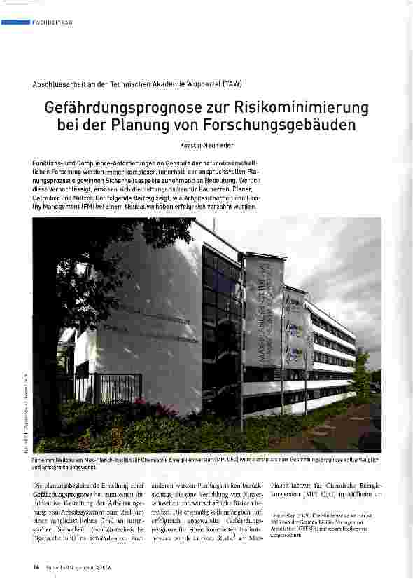 Vorschauseite 1: Gefährdungsprognose zur Risikominimierung bei der Planung von Forschungsgebäuden