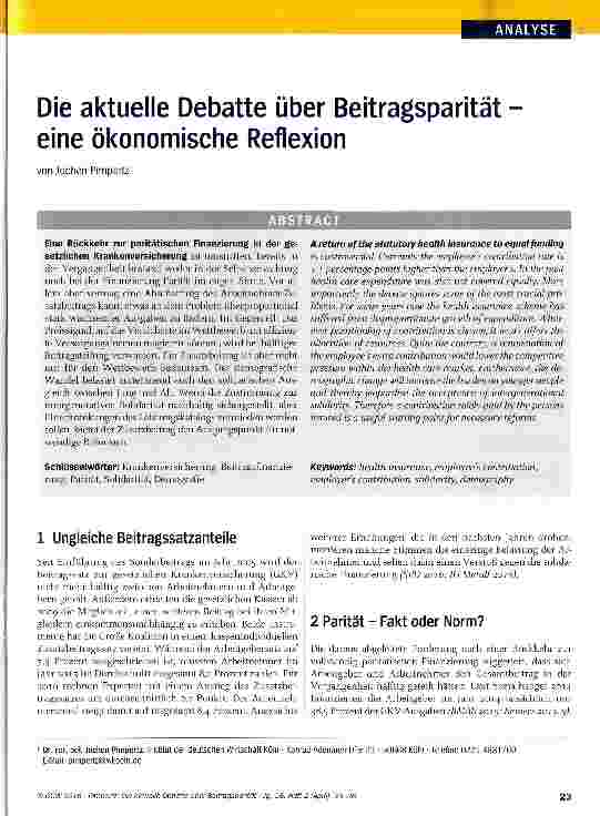Vorschauseite 1: Die aktuelle Debatte über Beitragsparität eine ökonomische Reflexion
