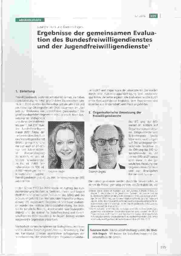 Vorschauseite 1: Ergebnisse der gemeinsamen Evaluation des Bundesfreiwilligendienstes und der Jugendfreiwilligendienste