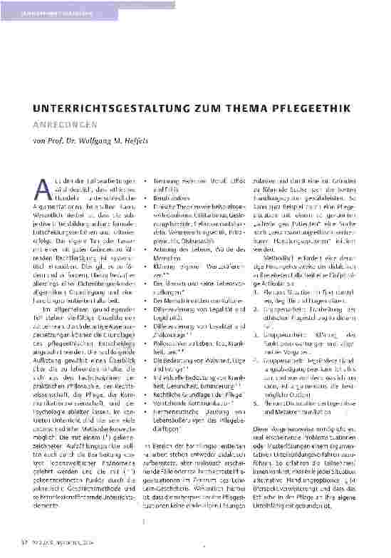 Vorschauseite 1: UNTERRICHTSGESTALTUNG ZUM THEMA PFLEGEETHIK