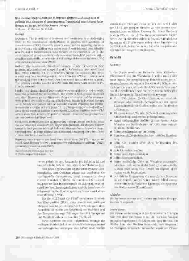 Vorschauseite 2: Nicht-invasive Hirnstimulation zur Förderung der Wachheit und des Bewusstseins von chronischen Patienten im Wachkoma: Laserstimulation im Nahinfrarotbereich vs. fokussierte Stoßwe…