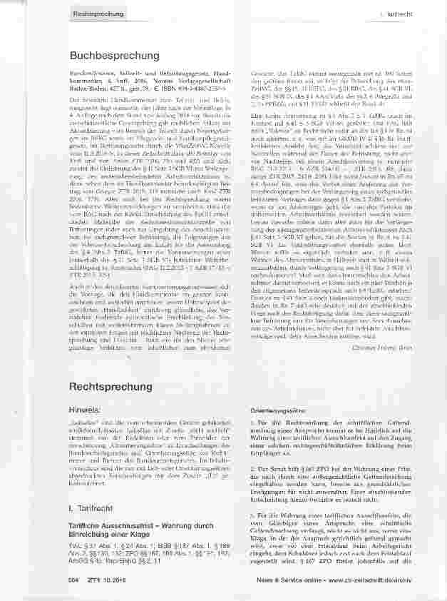 Vorschauseite 1: Tarifliche Ausschlussfrist Wahrung durch Einreichung einer Klage