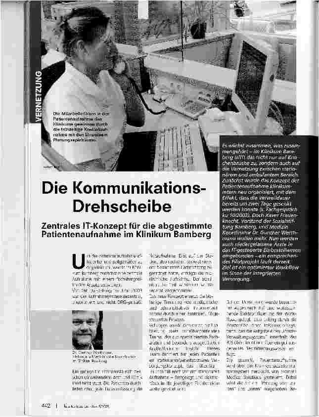 Vorschauseite 1: Die Kommunikations-DrehscheibeZentrales IT-Konzept für die abgestimmte Patientenaufnahme im Klinikum Bamberg