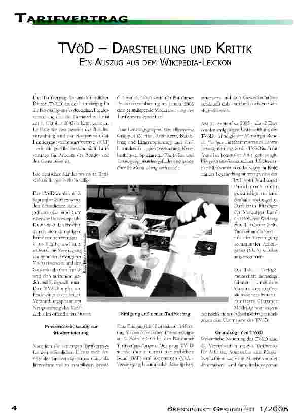 Vorschauseite 1: TVöD - DARSTELLUNG UND KRITIKEIN AUSZUG AUS DEM WIKIPEDIA-LEXIKON