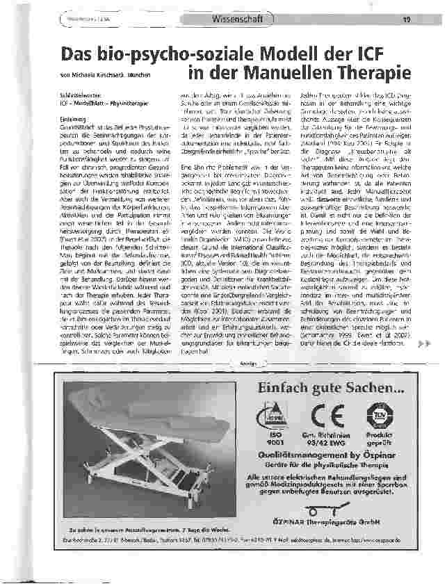 Vorschauseite 1: Das bio-psycho-soziale Modell der ICF in der Manuellen Therapie