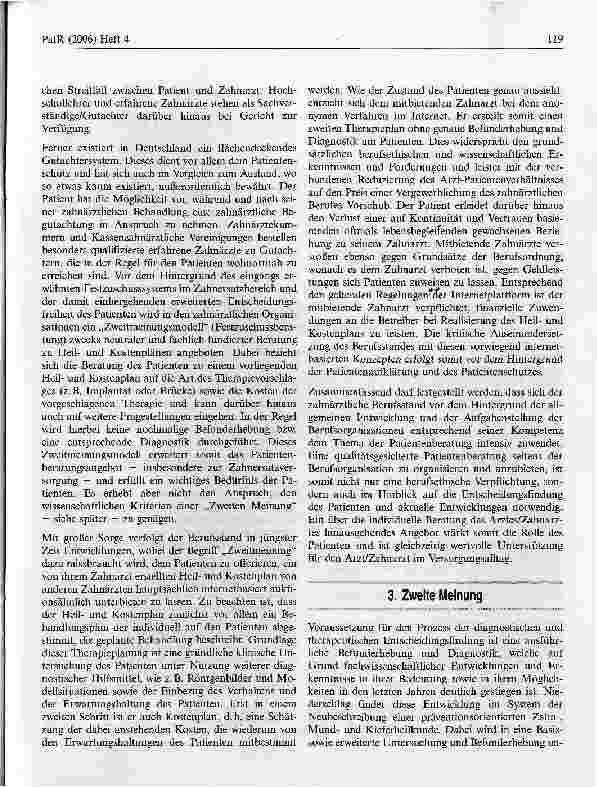 Vorschauseite 4: Patientenbeteiligung, Patientenberatung versus Zweite Meinung in der Zahnmedizin*