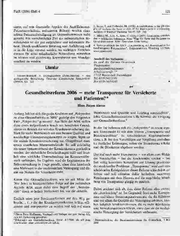 Vorschauseite 6: Patientenbeteiligung, Patientenberatung versus Zweite Meinung in der Zahnmedizin*