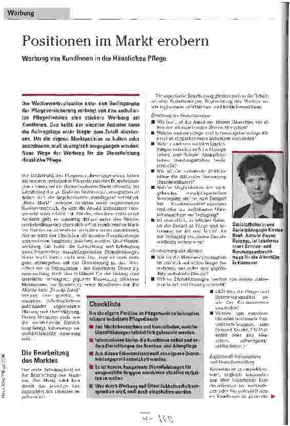 Vorschauseite 1: Positionen im Markt erobern Werbung von KundInnen in der Häuslichen Pflege