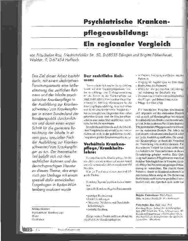 Vorschauseite 1: Psychiatrische Krankenpflegeausbildung: Ein regionaler Vergleich