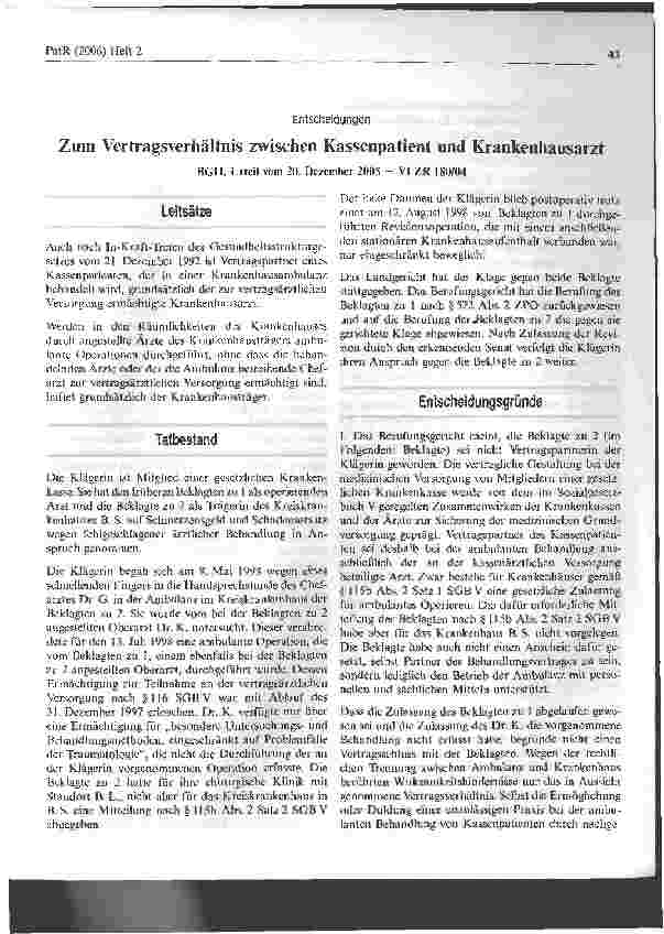 Vorschauseite 1: Zum Vertragsverhältnis zwischen Kassenpatient und Krankenhausarzt