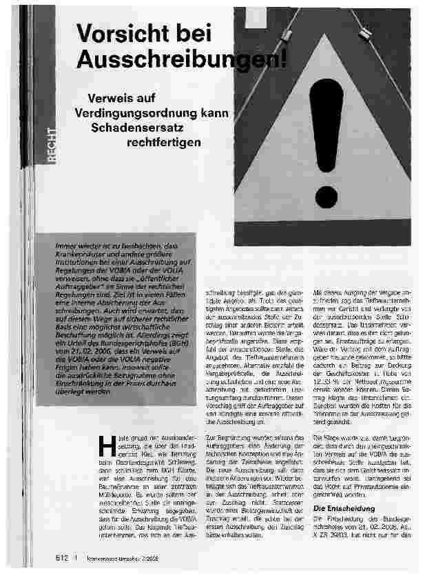 Vorschauseite 1: Vorsicht bei AusschreibungenVerweis auf Verdingungsordnung kann Schadensersatz rechtfertigen