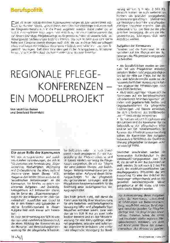 Vorschauseite 1: Regionale Pflegekonferenzen - ein Modellprojekt