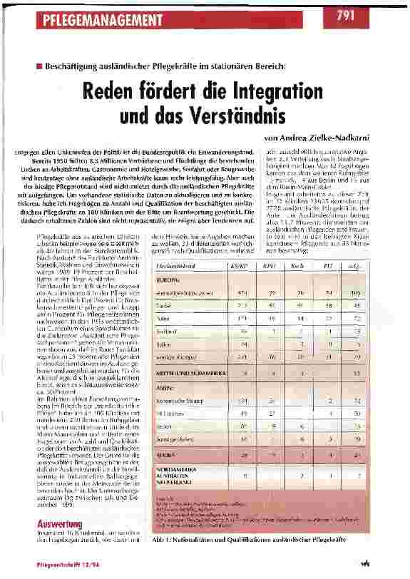 Vorschauseite 1: Beschäftigung ausländischer Pflegekräfte im stationären Bereich: Reden fördert die Integration und das Verständnis