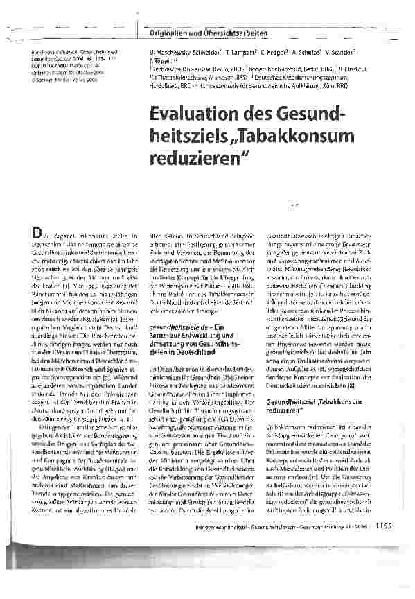Vorschauseite 1: Evaluation des GesundheitszielsTabakkonsumreduzieren
