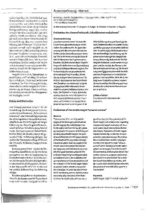 Vorschauseite 3: Evaluation des GesundheitszielsTabakkonsumreduzieren