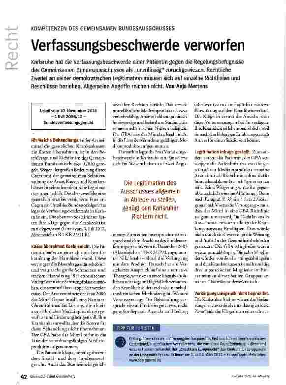 Vorschauseite 1: Verfassungsbeschwerde verworfen