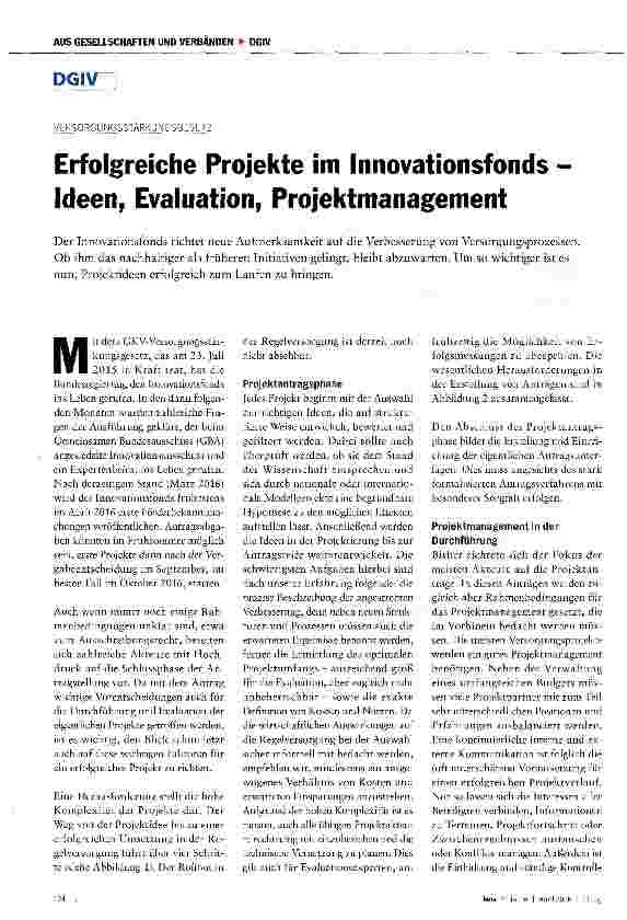 Vorschauseite 1: Erfolgreiche Projekte im Innovationsfonds -Ideen, Evaluation, Projektmanagement