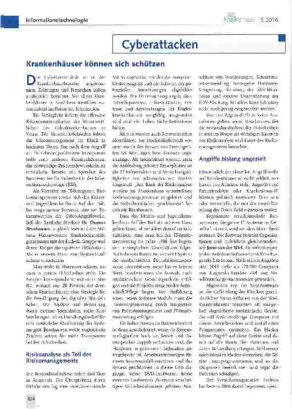 Vorschauseite 1: Krankenhäuser können sich schützen