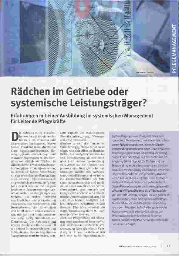 Vorschauseite 1: Rädchen im Getriebe oder systemische Leistungsträger? Erfahrungen mit einer Ausbildung im systemischen Management für Leitende Pflegekräfte