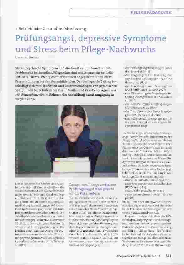 Vorschauseite 1: Prüfungsangst, depressive Symptome und Stress beim Pflege-Nachwuchs