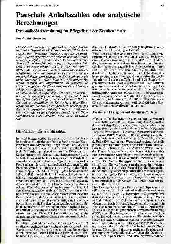 Vorschauseite 1: Pauschale Anhaltszahlen oder analytische Berechnungen Personalbedarfsermittlung im Pflegedienst der Krankenhäuser