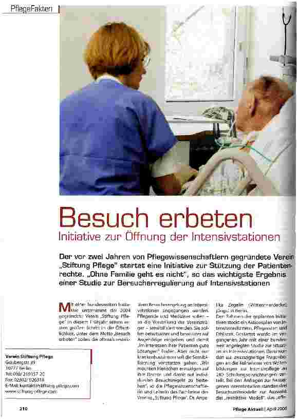 Vorschauseite 1: Besuch erbetenInitiative zur Öffnung der Intensivstationen