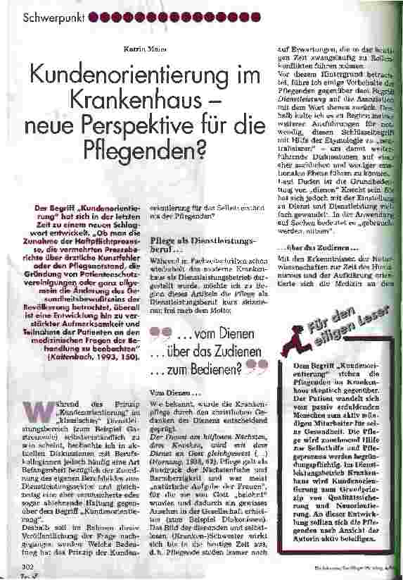 Vorschauseite 1: Kundenorientierung im Krankenhaus - neue Perspektive für die Pflegenden?