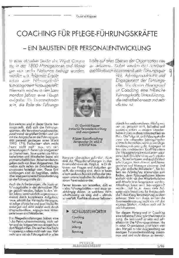 Vorschauseite 1: Coaching für Pflege-Führungskräfte - ein Baustein der Personalentwicklung