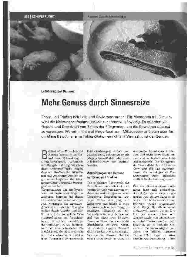 Vorschauseite 1: Ernährung bei Demenz Mehr Genuss durch Sinnesreize