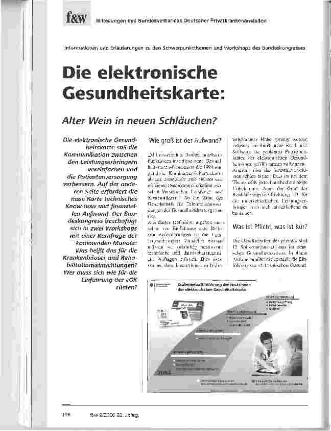 Vorschauseite 1: Die elektronische Gesundheitskarte:Alter Wein in neuen Schläuchen?