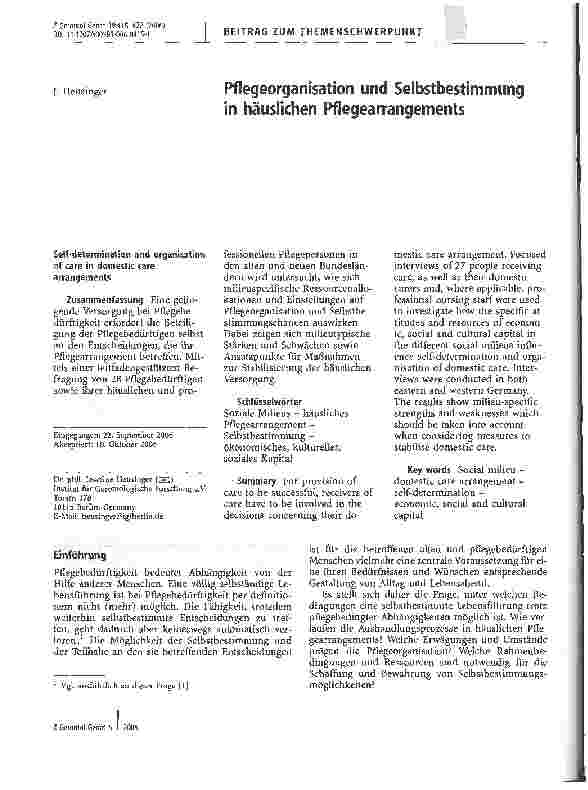 Vorschauseite 1: Pflegeorganisation und Selbstbestimmung in häuslichen Pflegearragementsts