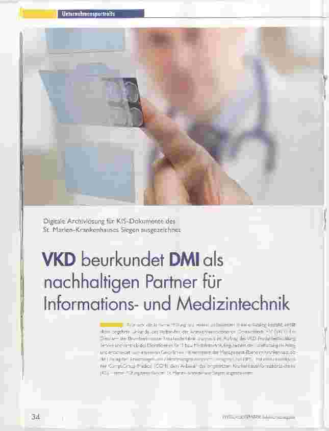 Vorschauseite 1: VKD beurkundet DMI als nachhaltigen Partner für Informationsund Medizintechnik