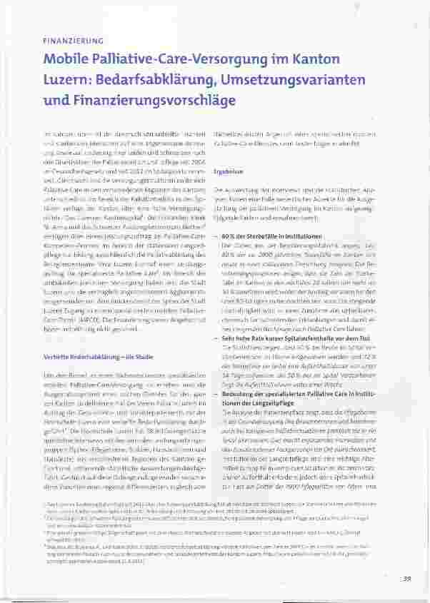 Vorschauseite 1: Mobile Palliative-CaTe-VersorguTig im Kanton Luzern: Bedarfsabklärung, Umsetzungsvarianten und Finanzierungsvorschläge