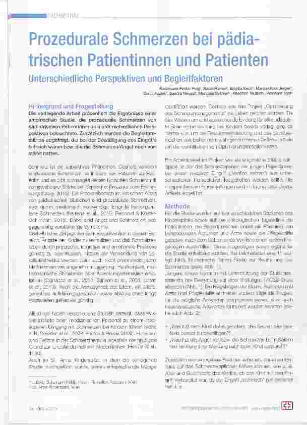 Vorschauseite 1: Prozedurale Schmerzen bei pädiatrischen Patientinnen und Patienten