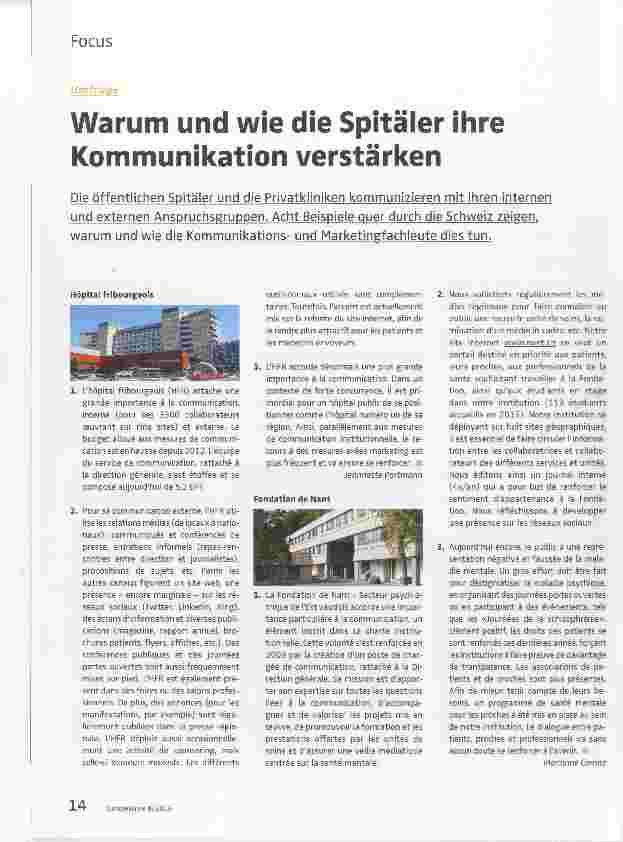 Vorschauseite 1: Warum und wie die Spitäler ihre Kommunikation verstärken