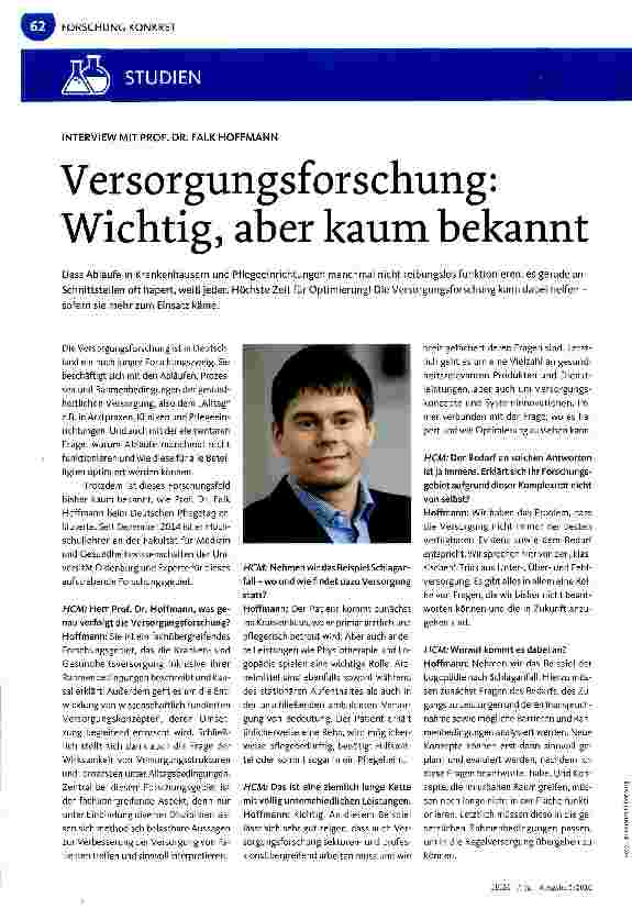 Vorschauseite 1: Versorgungsforschung: Wichtig, aber kaum bekannt