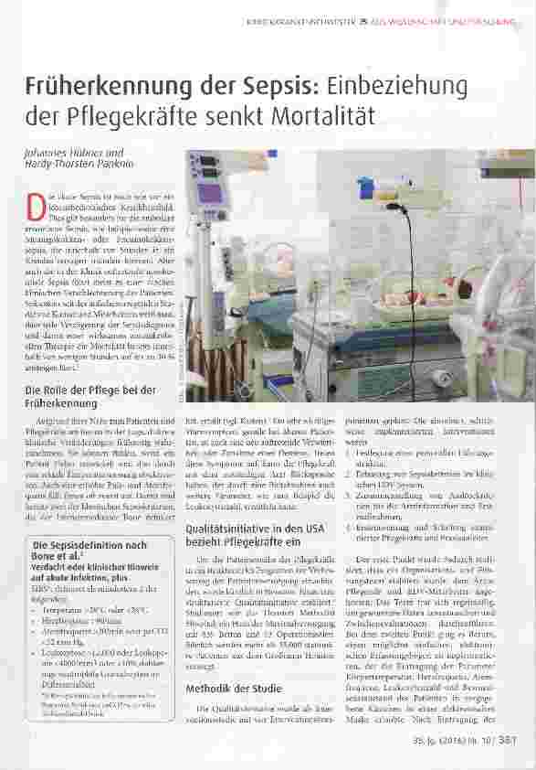 Vorschauseite 1: Früherkennung der Sepsis: Einbeziehung der Pflegekräfte senkt Mortalität
