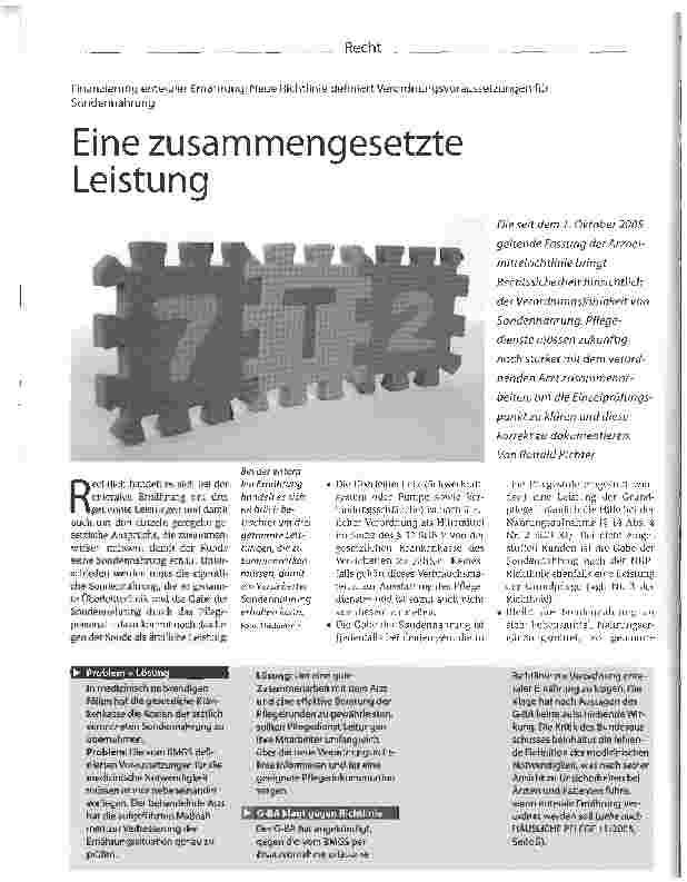 Vorschauseite 1: Eine zusammengesetzte LeistungFinanzierung enteraler Ernährung: Neue Richtlinie definiert Verordnungsvoraussetzungen für Sondennahrung