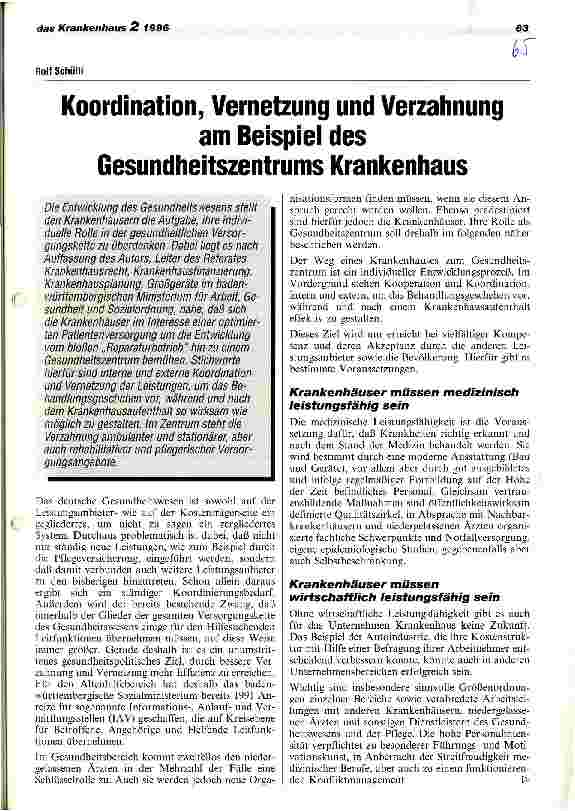 Vorschauseite 1: Koordination, Vernetzung und Verzahnung am Beispiel des Gesundheitszentrums Krankenhaus