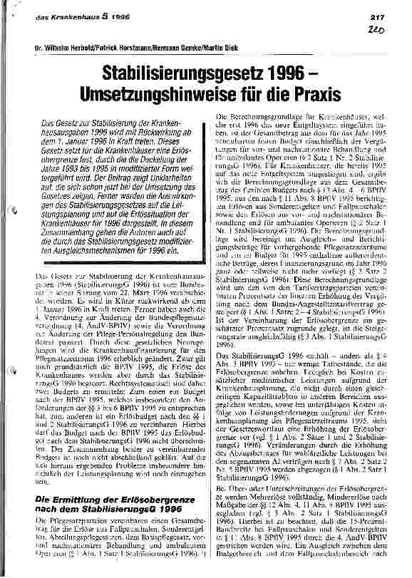 Vorschauseite 1: Stabilisierungsgesetz 1996 - Umsetzungshinweise für die Praxis