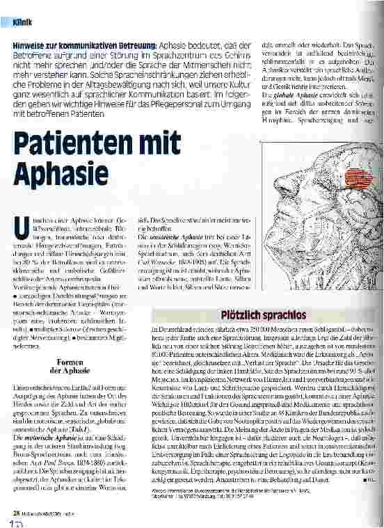 Vorschauseite 1: Patienten mit Aphasie Hinweise zur kommunikativen Betreuung