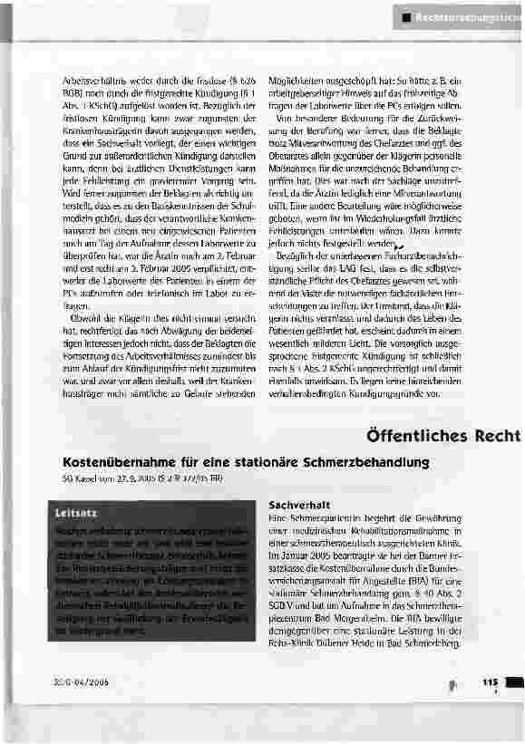 Vorschauseite 1: Kostenübernahme für eine stationäre Schmerzbehandlung