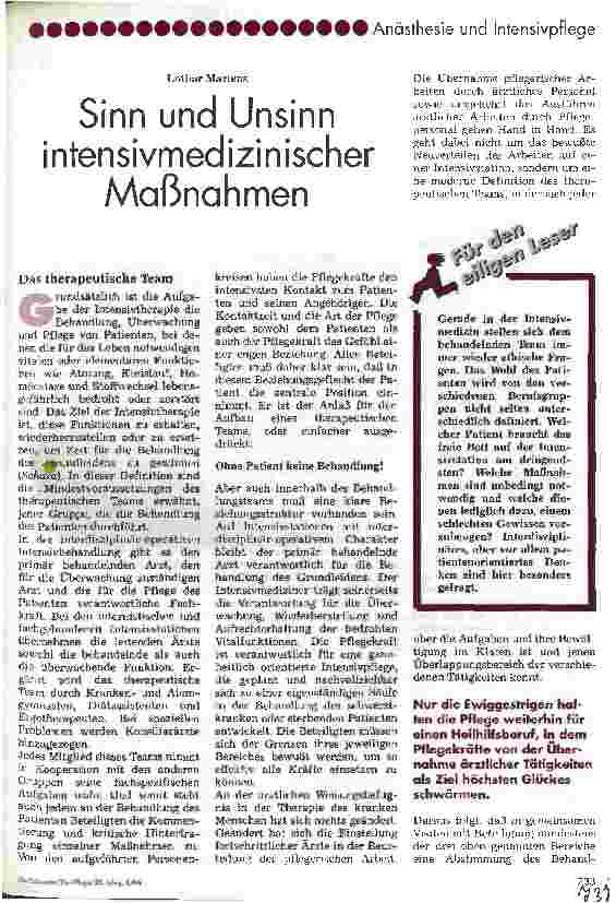 Vorschauseite 1: Sinn und Unsinn intensivmedizinischer Maßnahmen