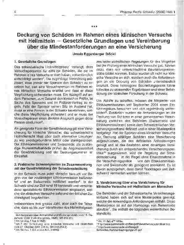 Vorschauseite 1: Deckung von Schäden im Rahmen eines klinischen Versuchsmit Heilmitteln - Gesetzliche Grundlagen und Vereinbarungüber die Mindestanforderungen an eine Versicherung